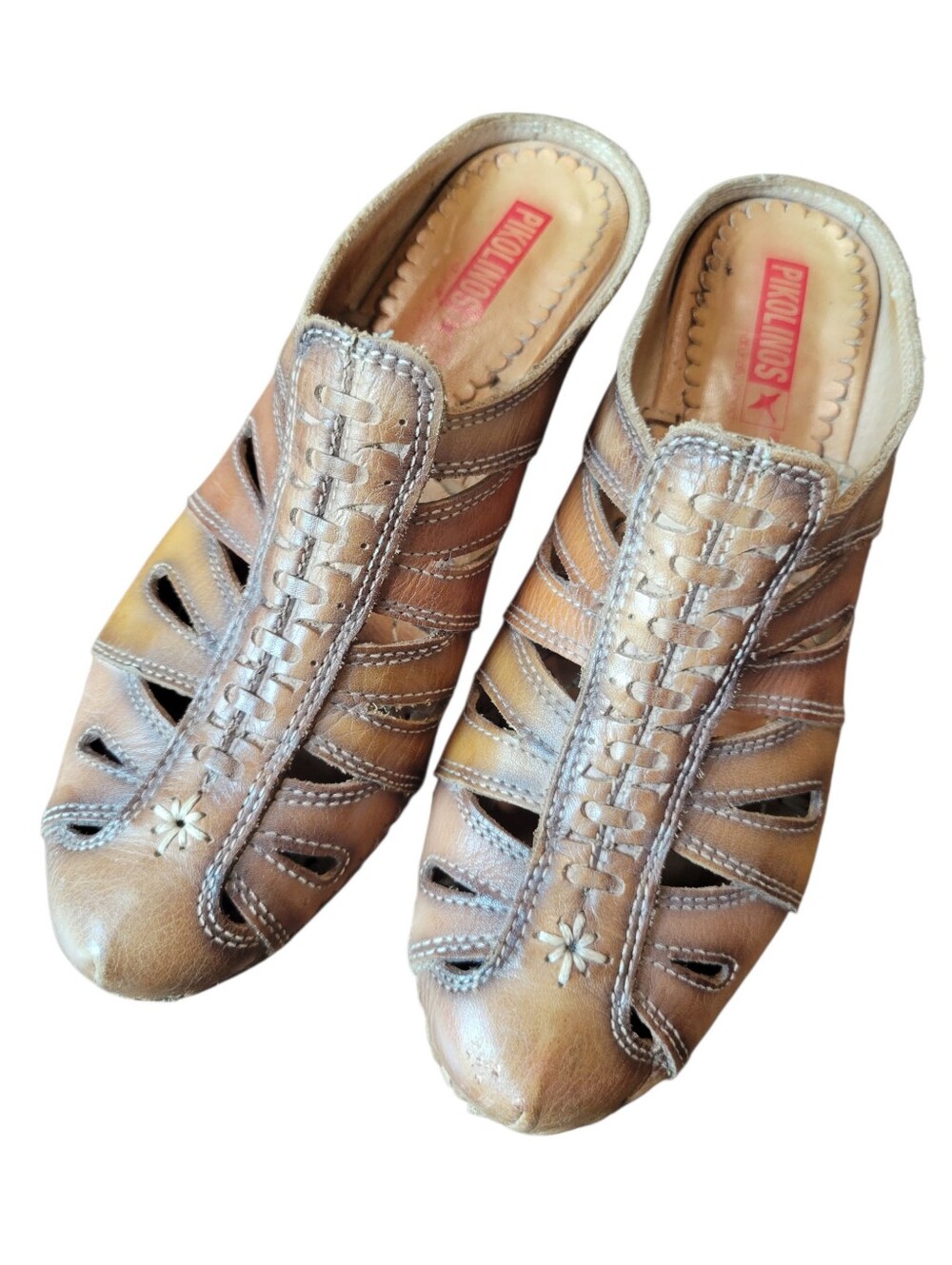 Pikolinos Tan Brown Slip On Clog Kitten Heel Sandals - Picture 4 of 9